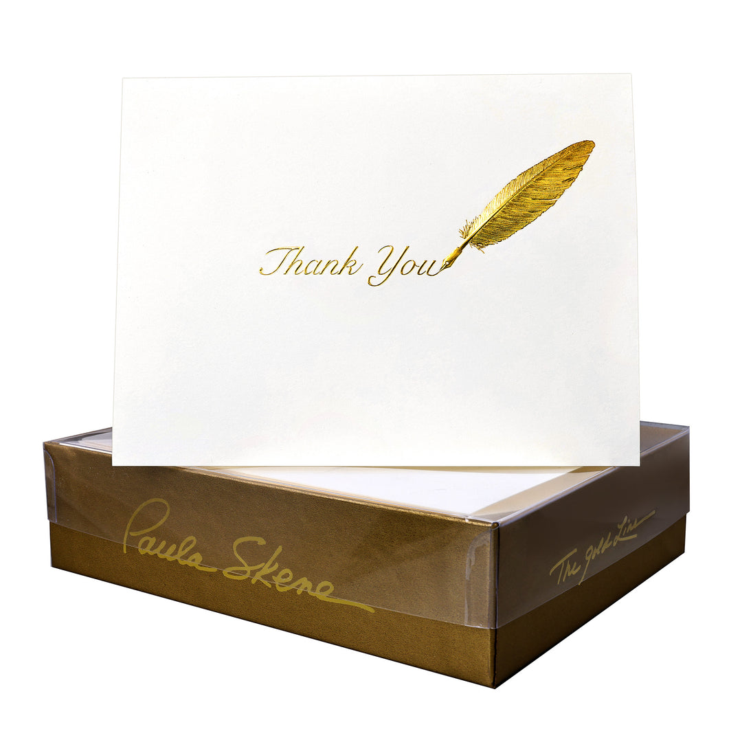 Paula Skene Quill Thank You On White Satin Cards and Envelopes