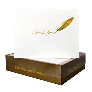 Paula Skene Quill Thank You On White Satin Cards and Envelopes