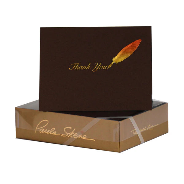 Paula Skene Quill Thank You On Chocolate Card and Envelopes (8ct)