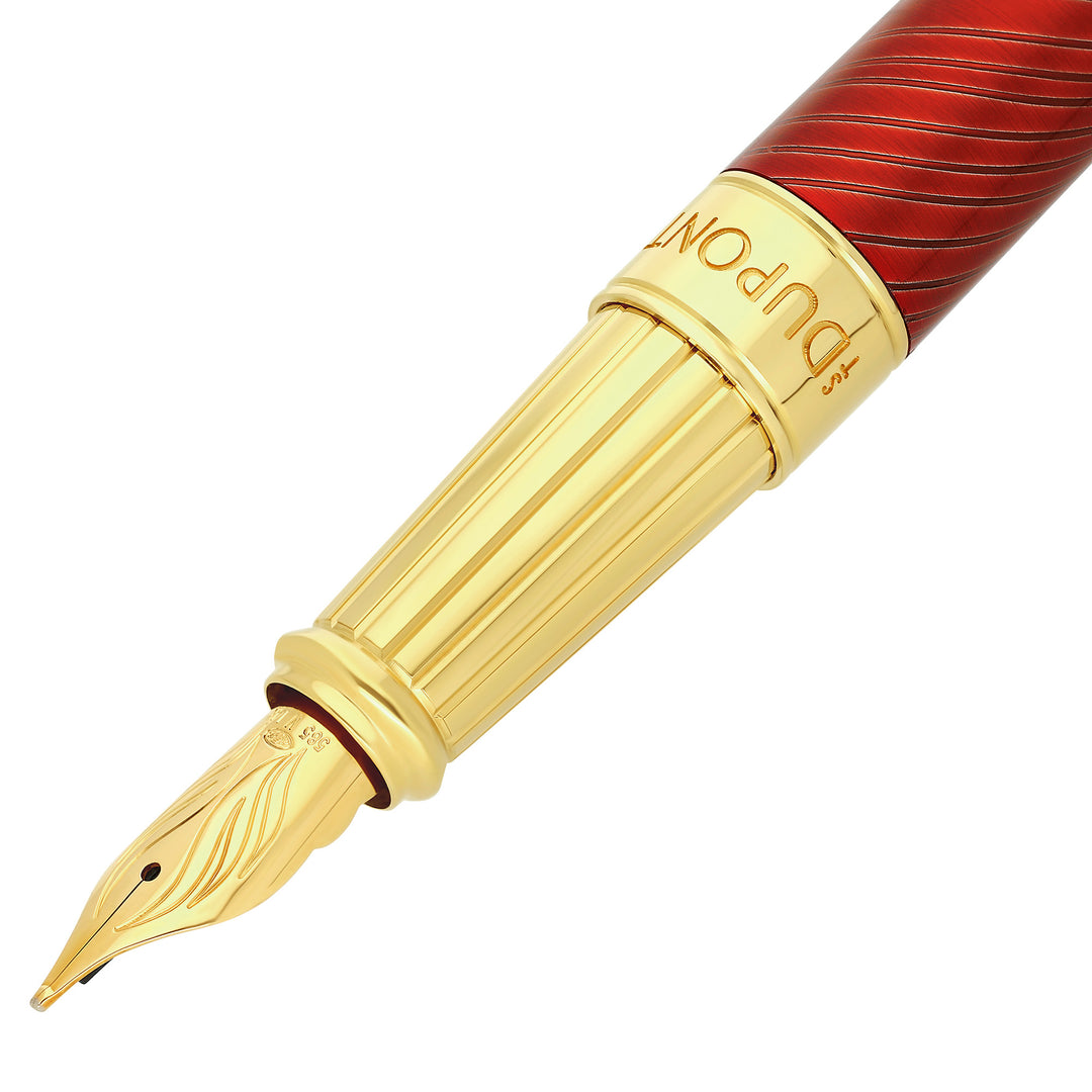 S.T. Dupont Line D Eternity Large Mane Guilloche Red and Gold Fountain Pen