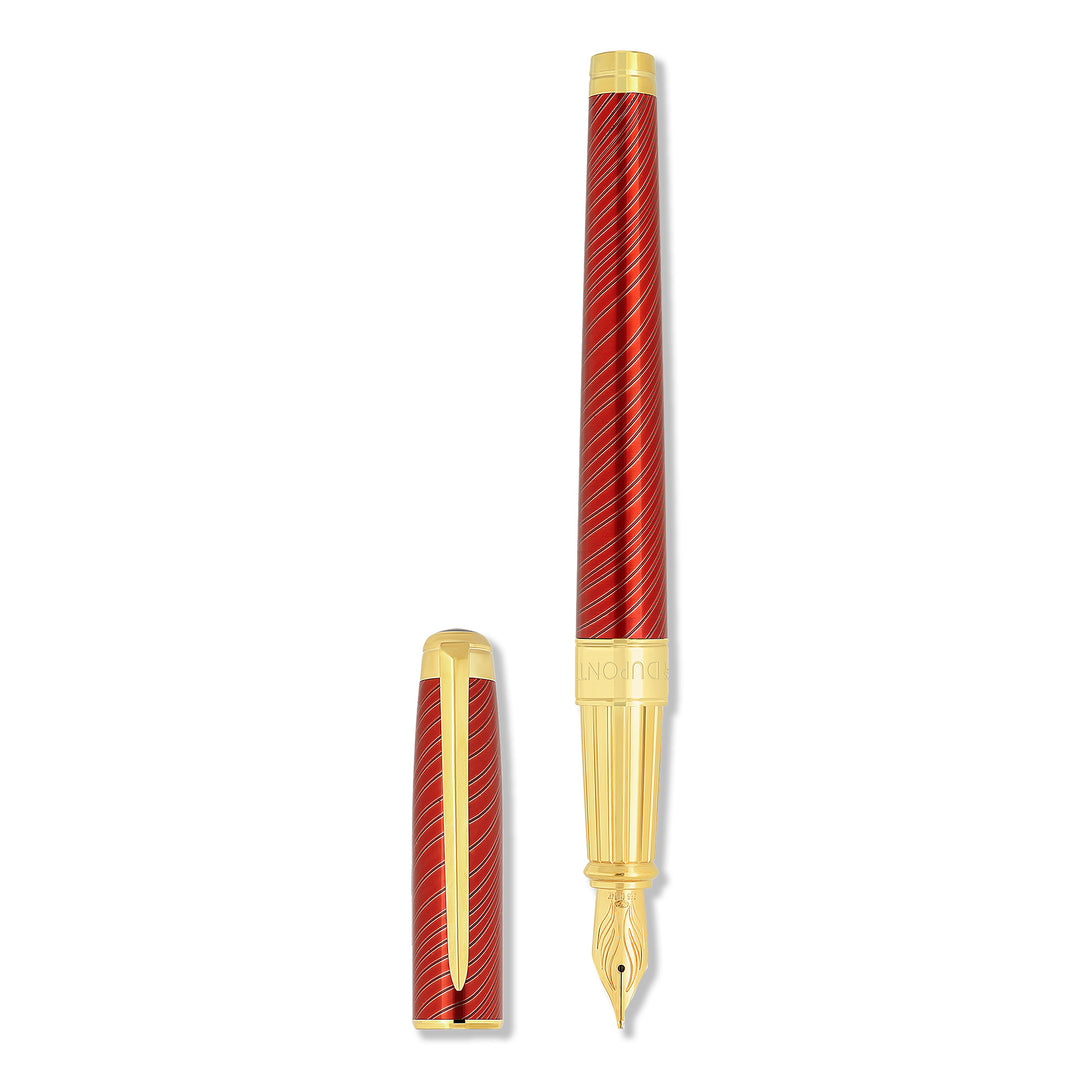 S.T. Dupont Line D Eternity Large Mane Guilloche Red and Gold Fountain Pen