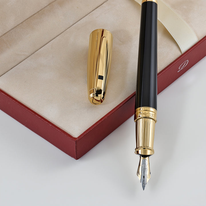 S.T. Dupont Olympio BLack Lacquer with Gold Stripe Cap FP