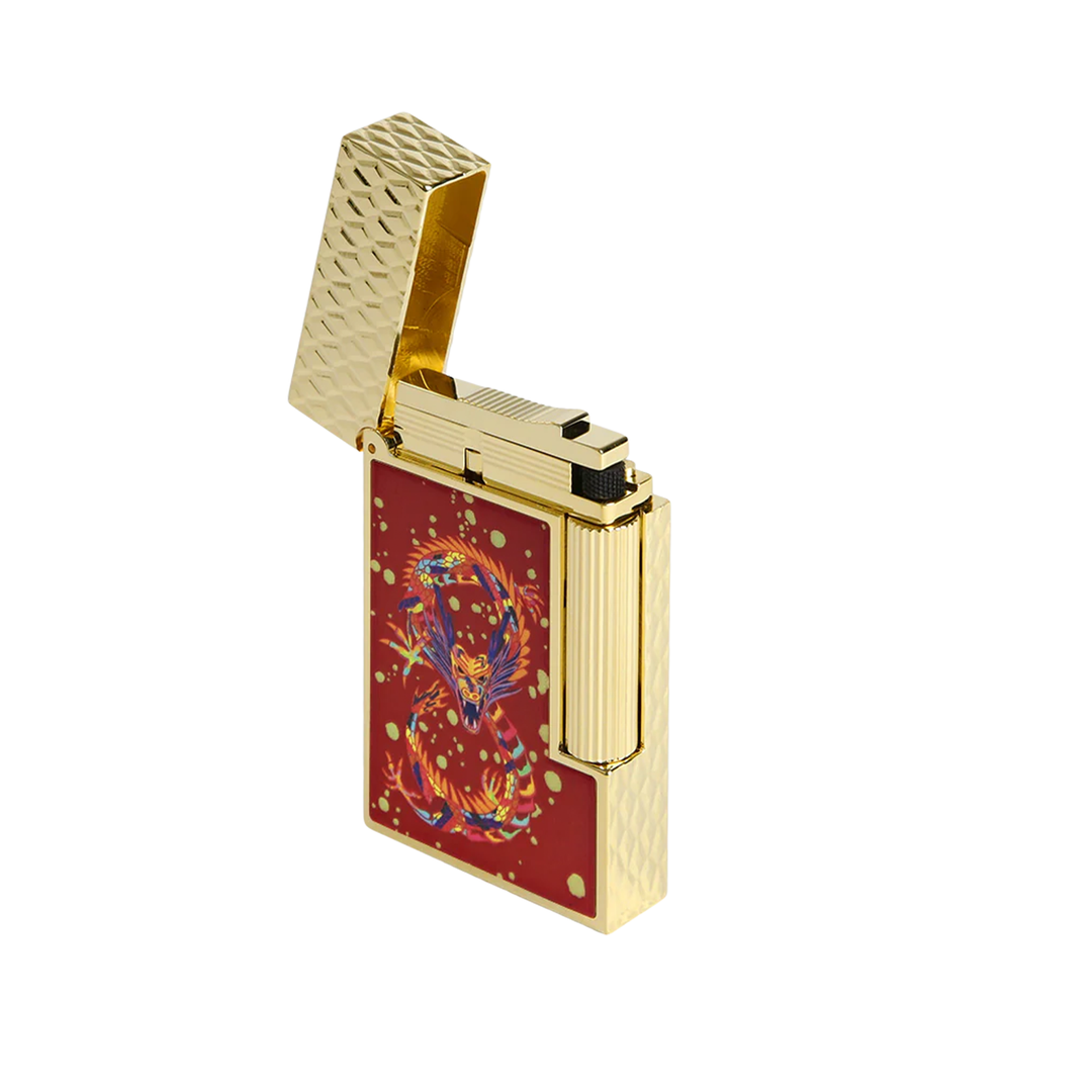 S.T. Dupont Ligne 2 Perfect Ping Lighter Year of the Dragon in Burgundy/Golden Yellow