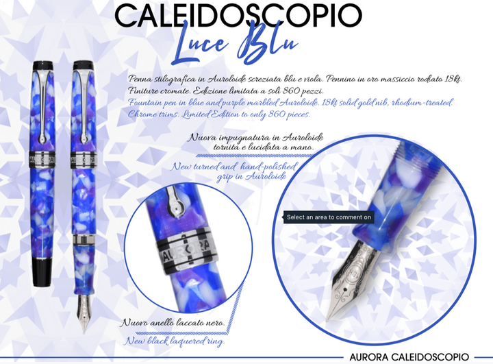 Aurora Optima Fountain Pen - Caleidoscope Luce Blu