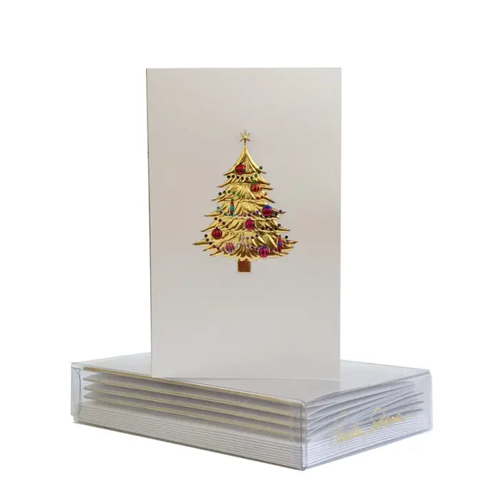 Tree with Ornaments On Satin Christmas Mini Note Card (8 Cards & Envelopes)