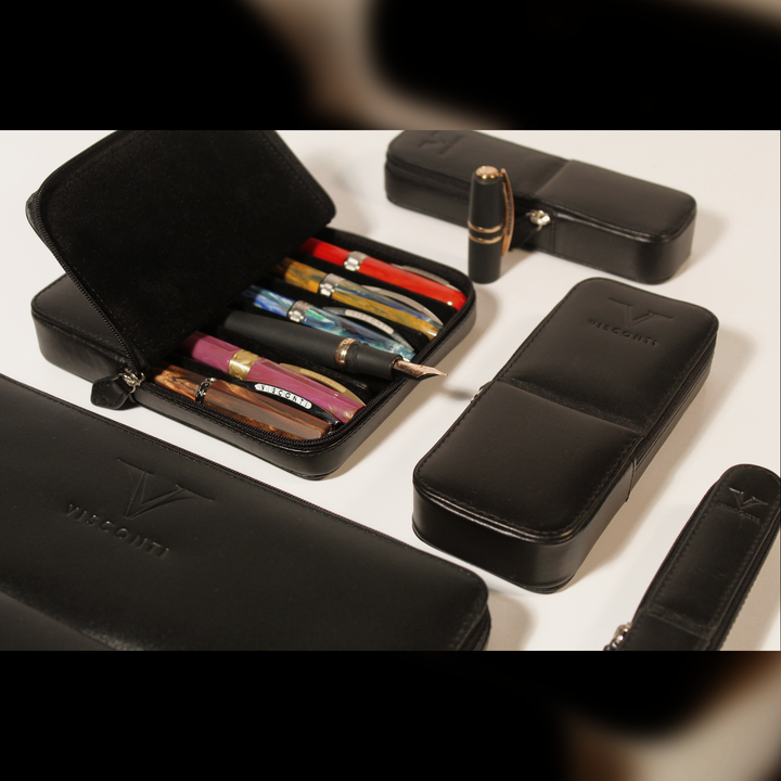 Visconti Black Leather 6 Pen Pouch