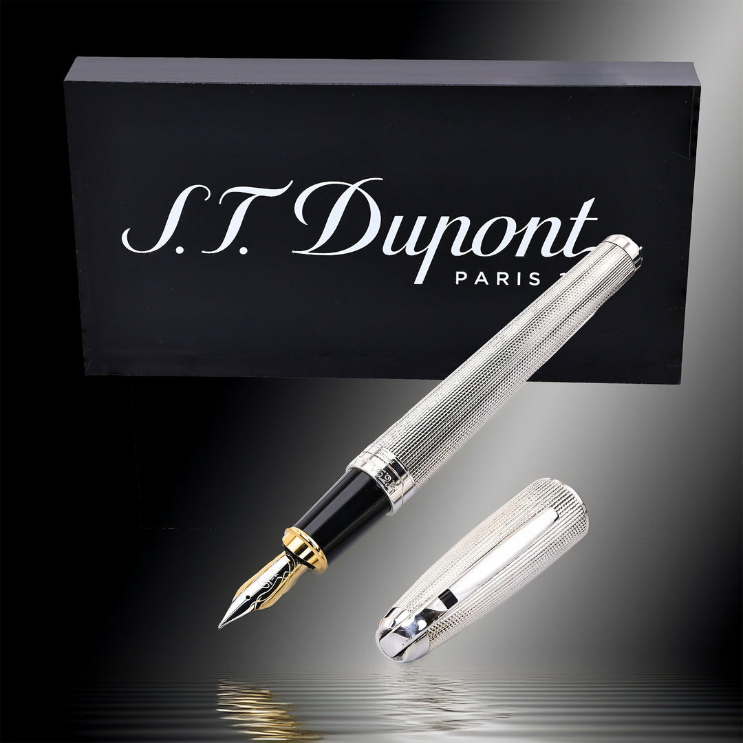 S.T Dupont XL Olympio Silver Plated Batley Grain Fountain Pen