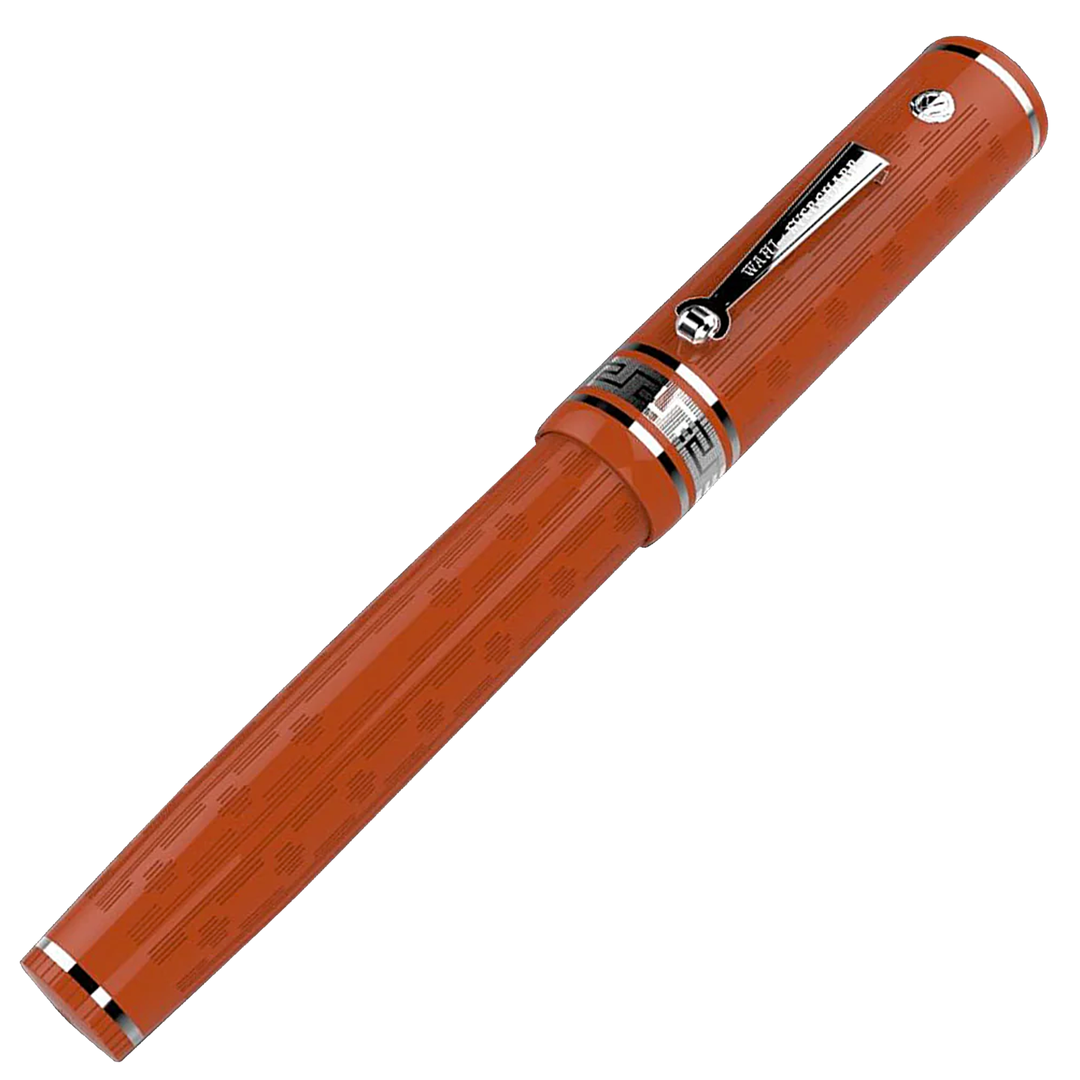 Wahl Eversharp Deco Band Gatsby Orange / Rodium Etched Ebonite Fountain Pen Super Flex