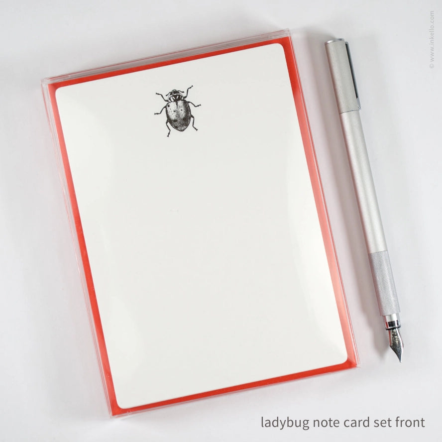 Flat Note Card Set with Black Ladybug