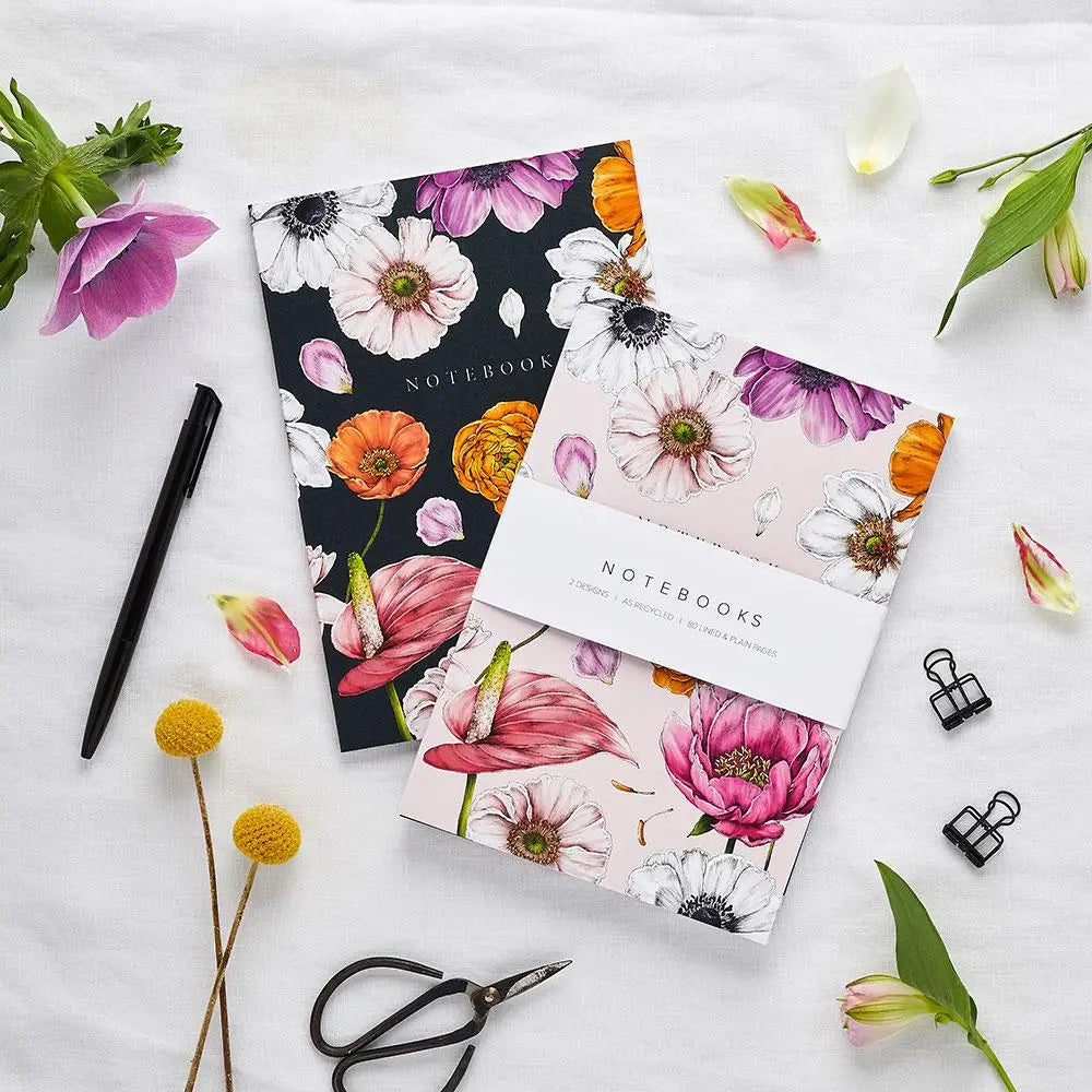 Floral Brights Softcover Notebooks A5 - Black Background