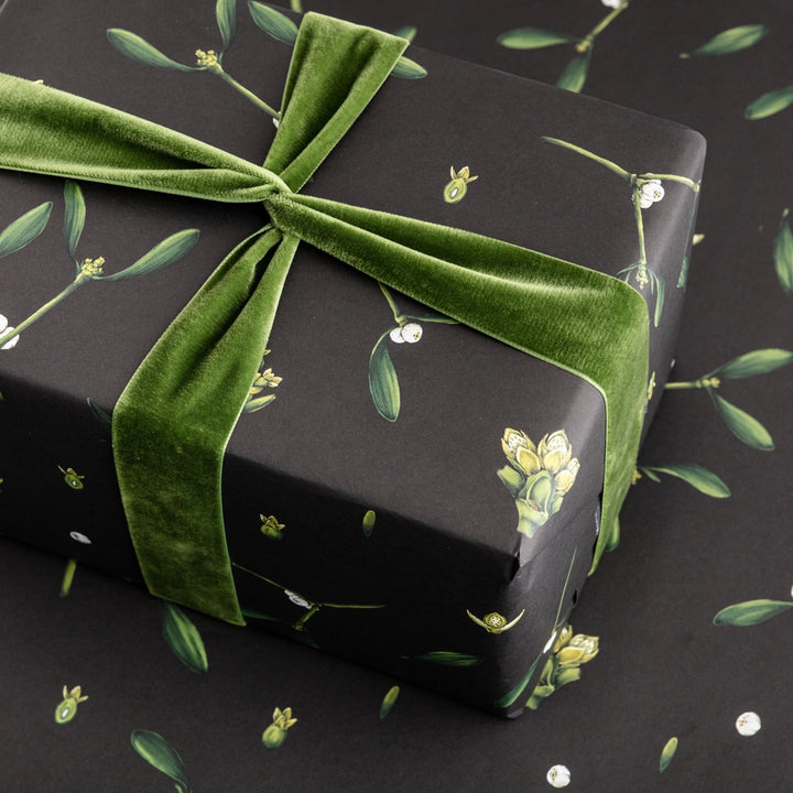 Catherine Lewis Mistletoe - Black Gift Wrapping Paper (2 Sheets)