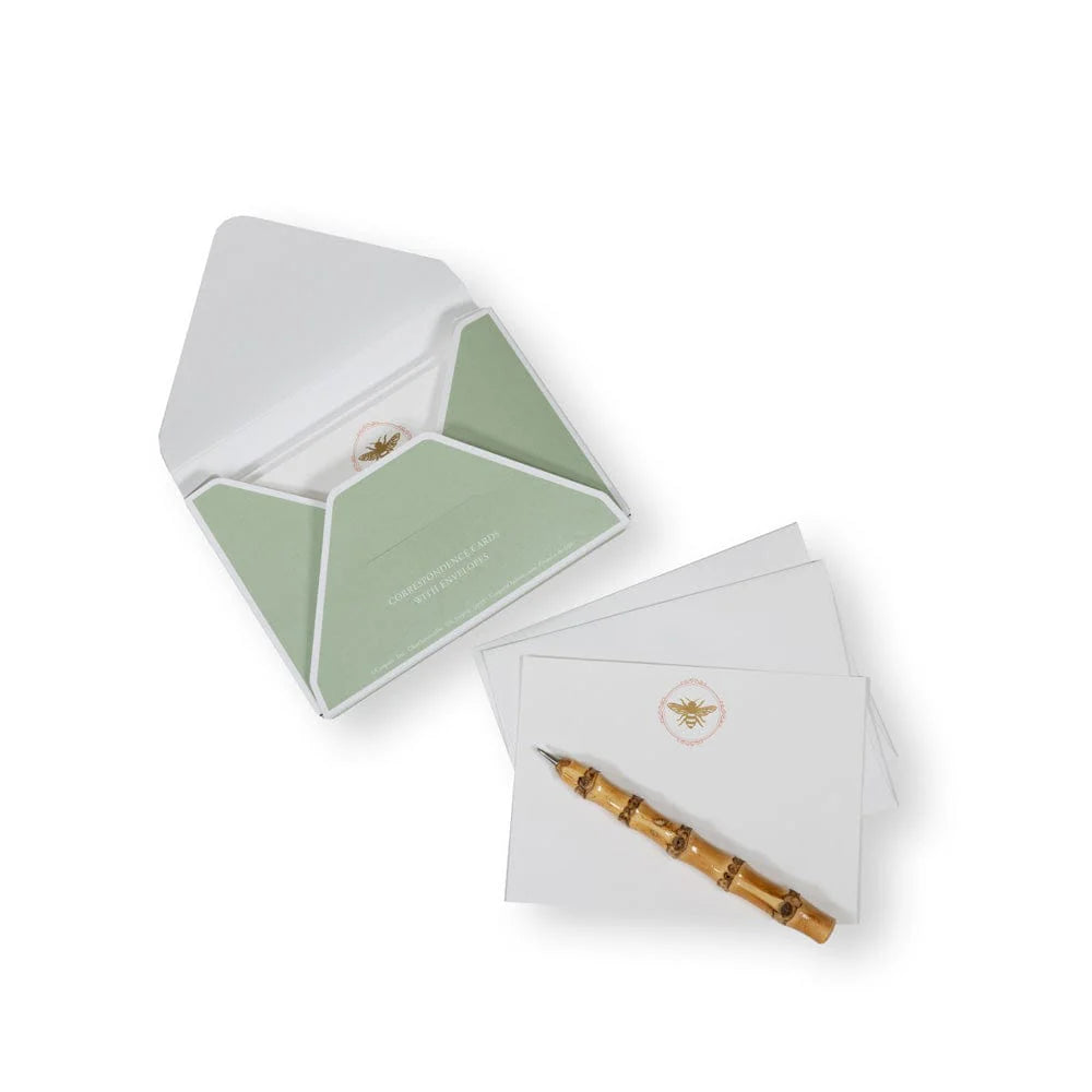 Bee Crest Foil Correspondence Card  6.125"x4.875" (12 Flat cards and envelopes)