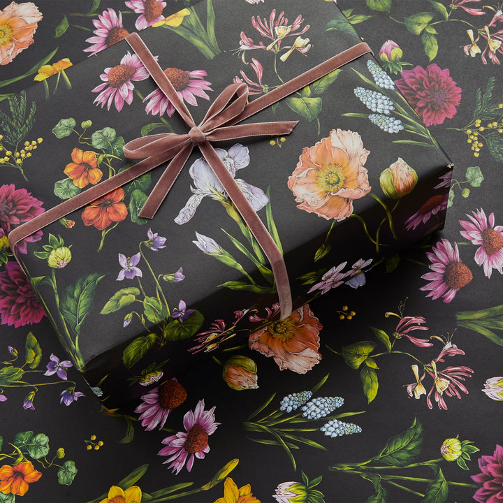 Bountiful Bloom-Black-Floral Gift Wrapping Paper (2 Sheets)