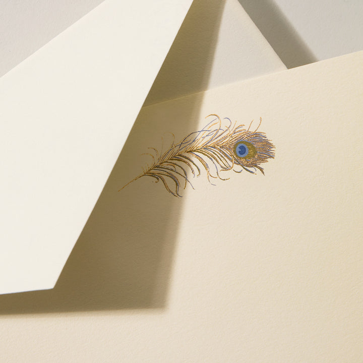 Crane Peacock Feather Flat Note Card