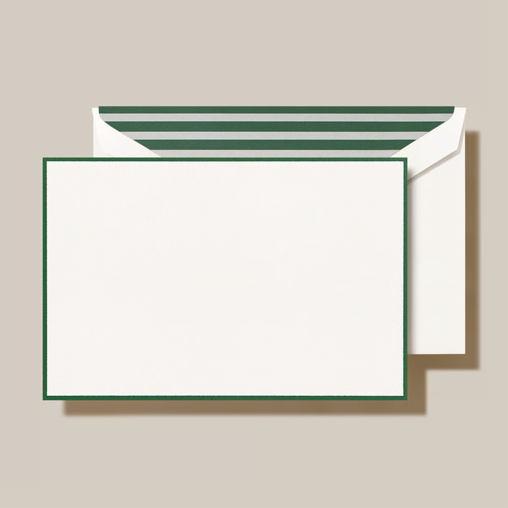 Crane Cards &amp; Envelopes 10pk - Hunter Green Bordered Pearl White Card