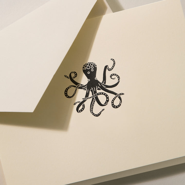 Crane Engraved Notecards - Octopus (10 notes / 10 lined envelopes)