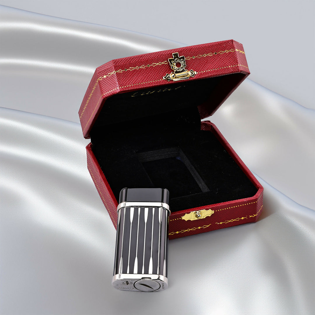 Cartier Godron Backgammon Black and Silver Lighter