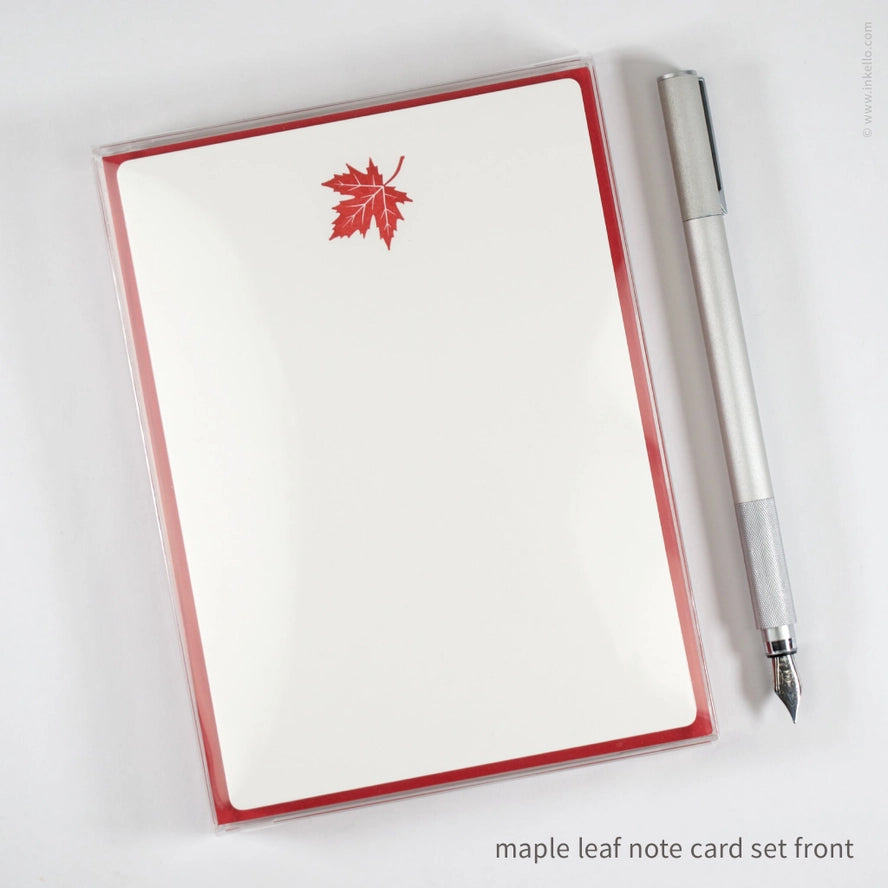 Flat Note Card Set with Red Maple Leaf