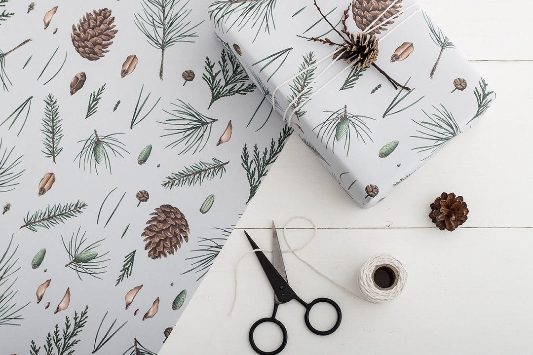 White Pine - Grey - Gift Wrapping Paper (2 Sheets)