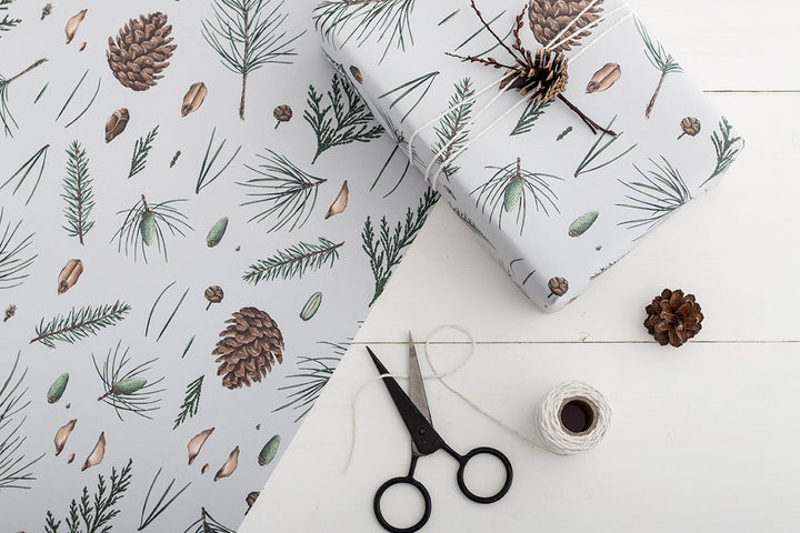 White Pine - Grey - Gift Wrapping Paper (2 Sheets)