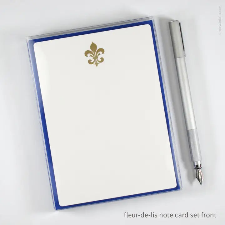 Flat Note Card Set with Gold Fleur-De-Lis