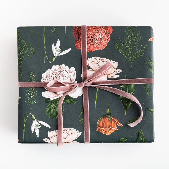 Berry Roses -Navy Gift Wrapping Paper (2 Sheets)