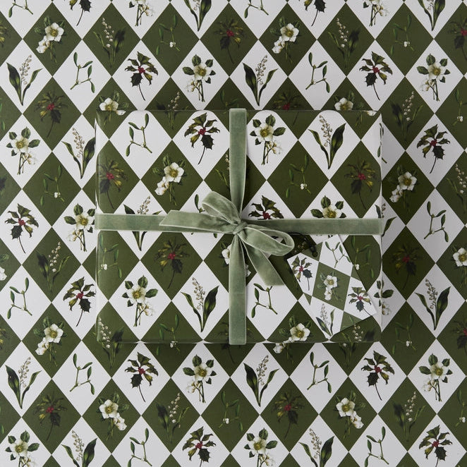 Catherine Lewis Carnivalesque - Green Harlequin Gift Wrapping Paper (2 Sheets)
