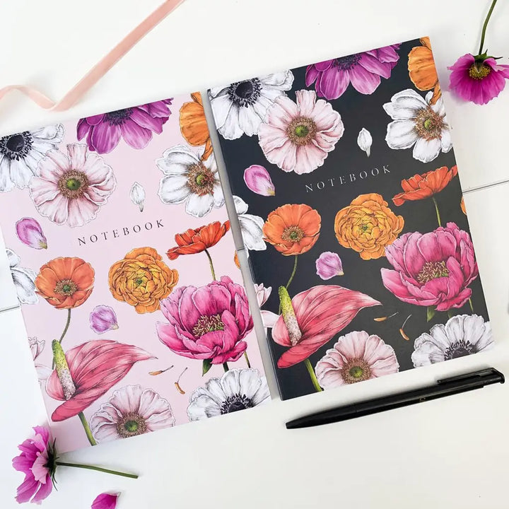 Floral Brights Softcover Notebooks A5 - Black Background