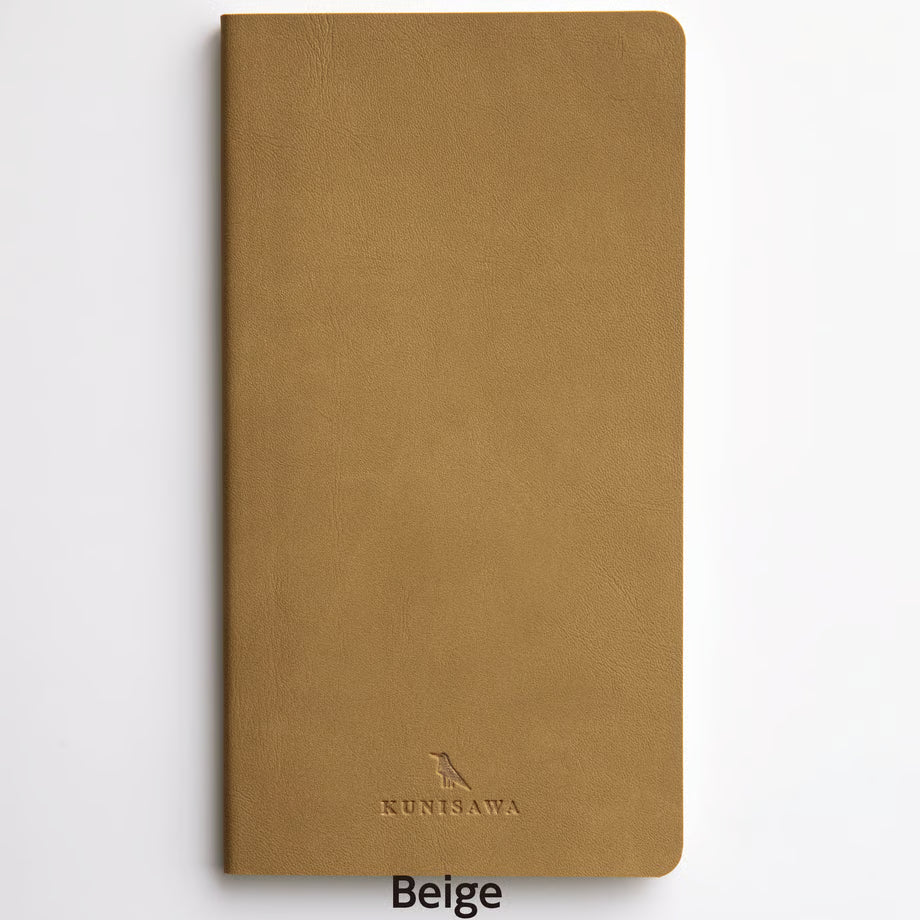 Premium Japanese Flexible Grid Leather Notebook- Beige | KUNISAWA JAPAN
