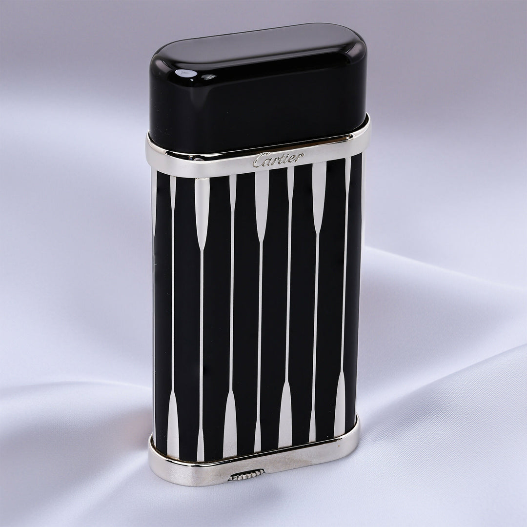 Cartier Godron Backgammon Black and Silver Lighter