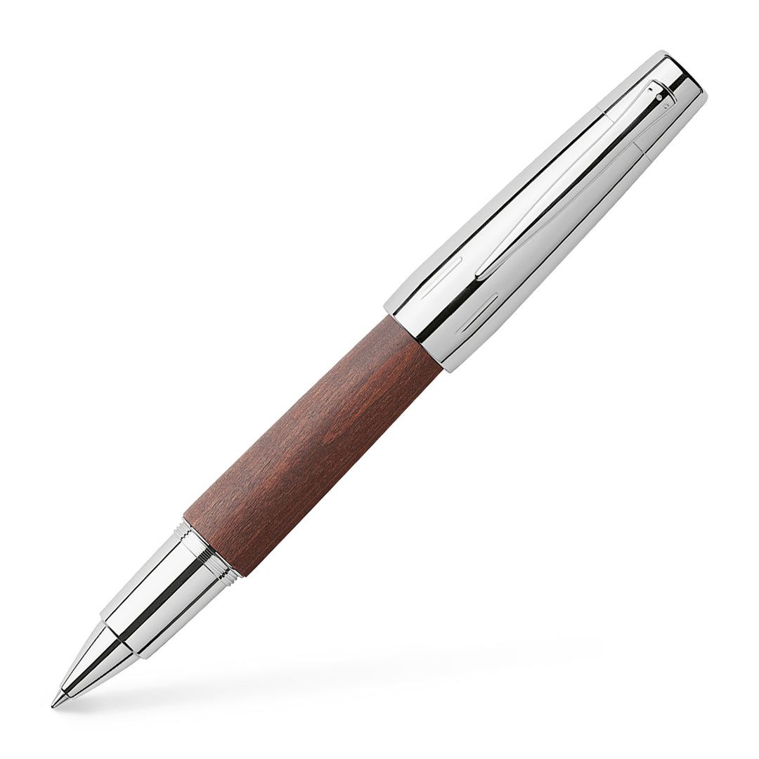 Faber-Castell E-Motion Wood & Polished Chrome-Dark Brown Rollerball Pen