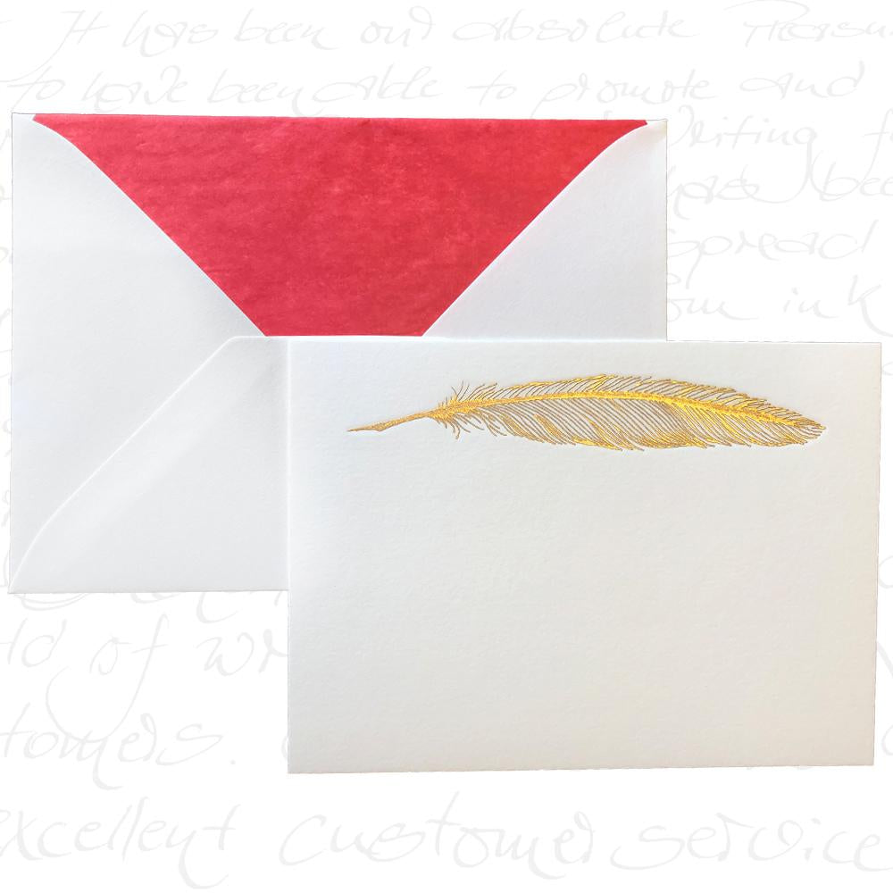The Pleasure of Writing Engraved Cards - Gold Feather (6ct)