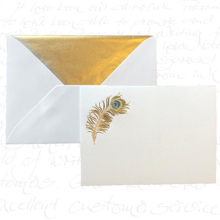 The Pleasure of Writing Engraved Cards - Peacock Feather  (6ct)