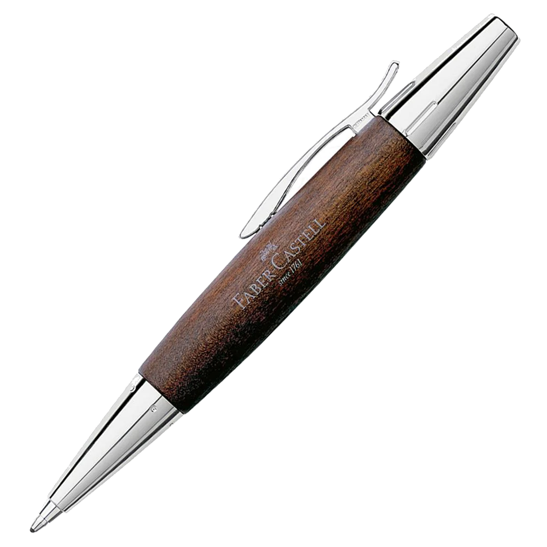 Faber-Castell E-Motion Wood & Polished Chrome-Dark Brown Ballpoint Pen