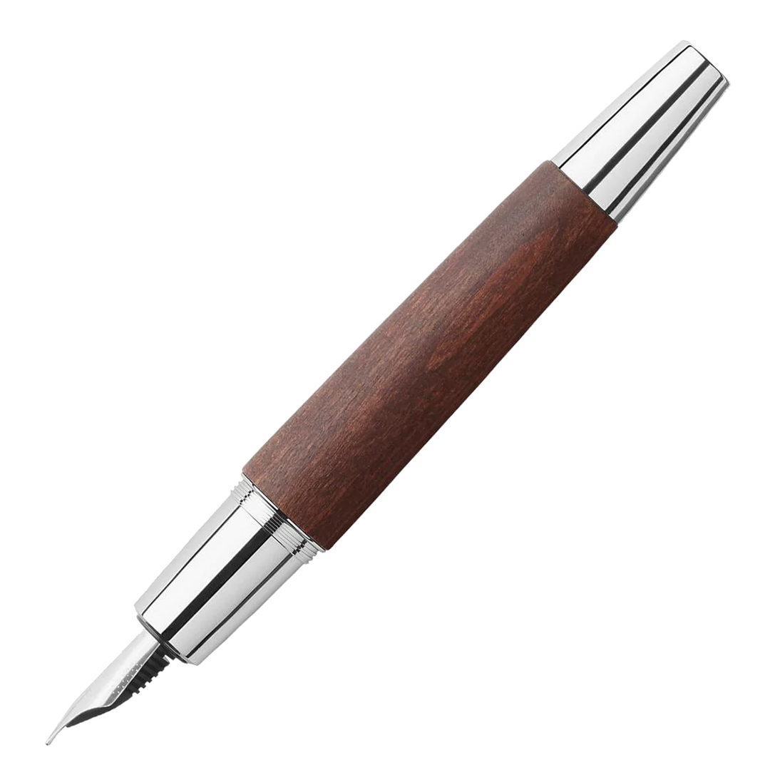 Faber-Castell E-Motion Wood & Polished Chrome-Dark Brown Fountain Pen