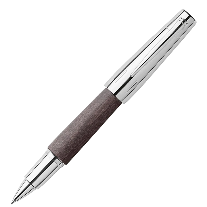 Faber-Castell E-Motion Wood & Polished Chrome-Black Rollerball Pen