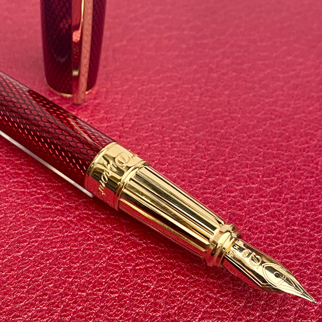 S.T. Dupont Diamond Guilloche Fountain Pen - Ruby