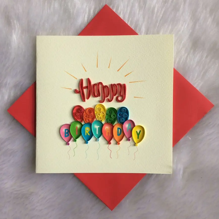 Happy Birthday Balloons "Quilled" Greeting Card