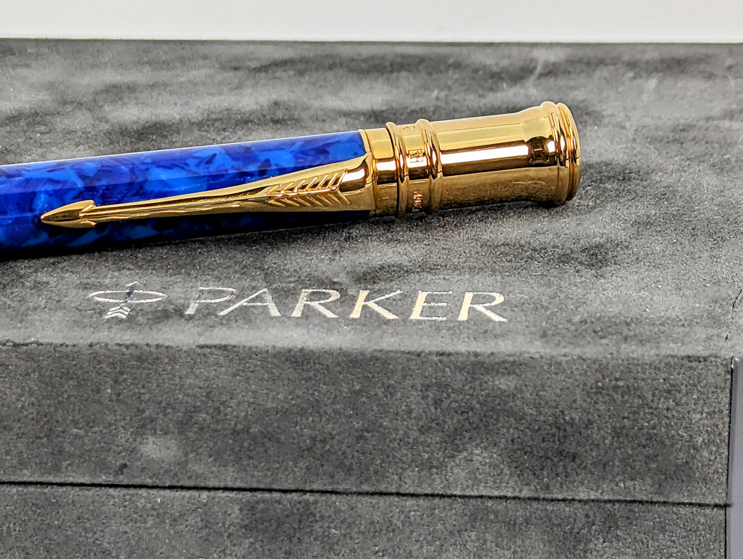 Parker Duofold MK I Centenial Size Blue Marble Ballpoint Pen – The Pleasure  of Writing