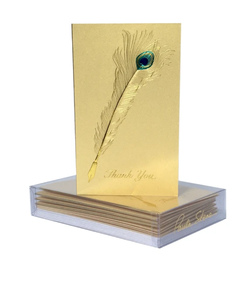Peacock Quill Boxed Mini Thank You Notes (8) - Gold