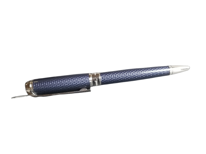 S.T. Dupont Line D Medium Ballpoint Pen - Guilloche Blue & Palladium