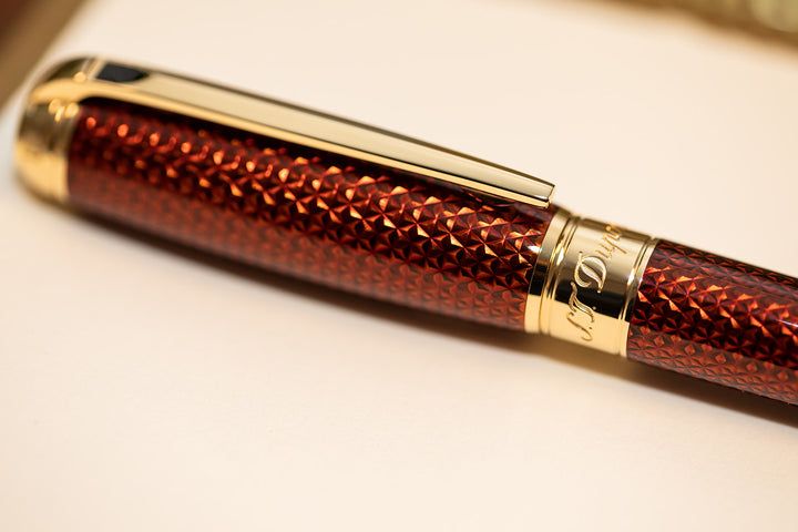 S.T. Dupont Line D Firehead Guilloche Fountain Pen - Amber