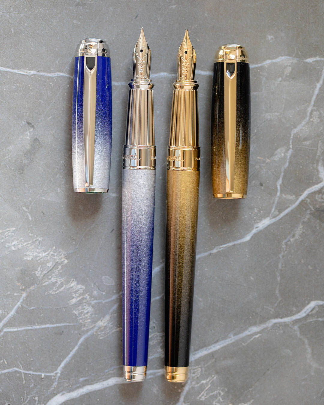 S.T. Dupont Line D Starburst Fountain Pen - Blue