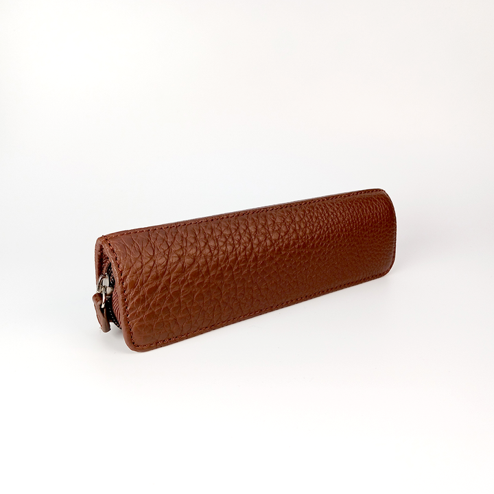 Taccia Brown Leather One-Pen Case With Zipper