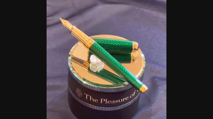 S.T. Dupont Line D Firehead Guilloche Fountain Pen - Emerald