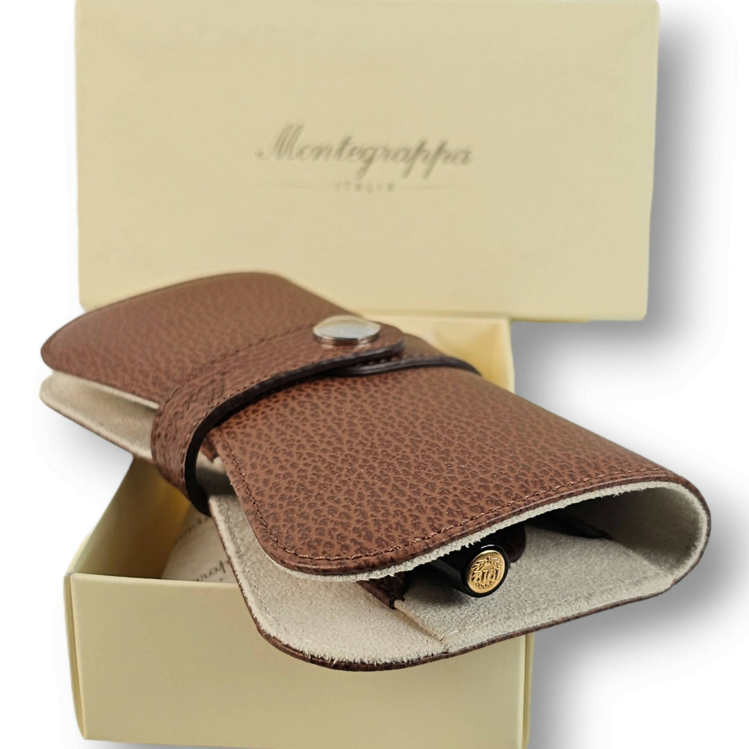 Montegrappa Italian Leather 2 Pen Pouch - Brown