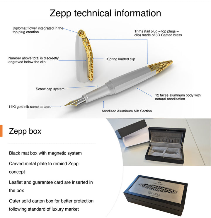 Diplomat Zepp 14K Fountain Pen - Chrome